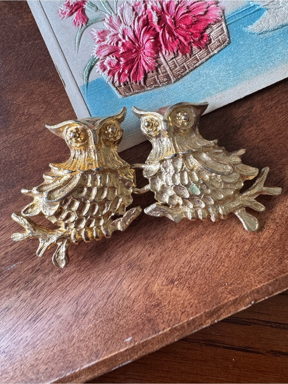 1974 Two Owls Mimi Di N Interlocking Vintage Gold Tone Belt Buckle Pair Vintage